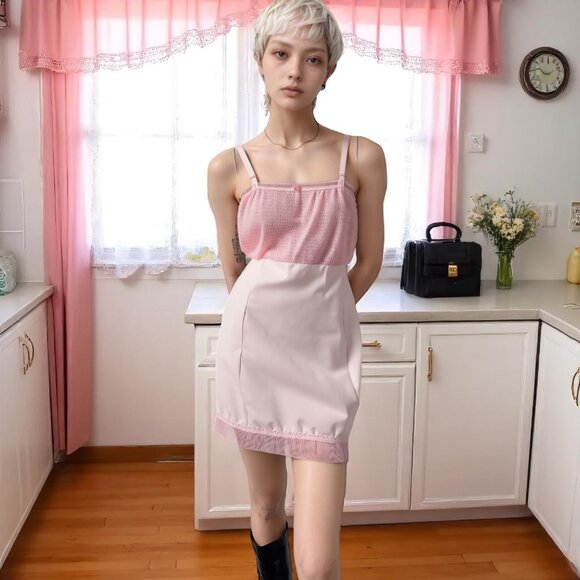 1970s Pale Pink Slip Dress Girls 14 Women's XS/S Balletcore Coquette‎ Aesthetic - Picture 1 of 9